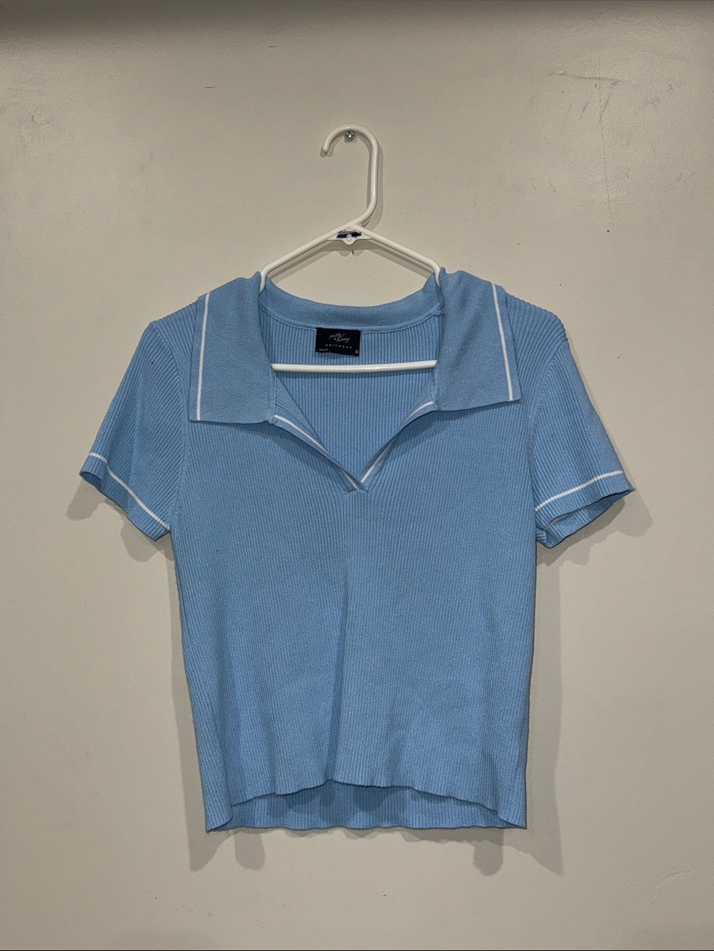 Milk & Honey Knitwear Blue Collared Top